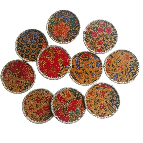 Handwoven Fabric Batik & Bamboo Coasters Set of 12 Vibrant Patterns Unique - Picture 4 of 10